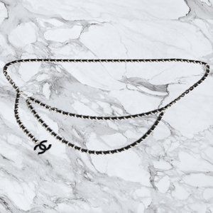 Chanel Fall 2004 Black Silver Chain Enamel Logo Charm Belt